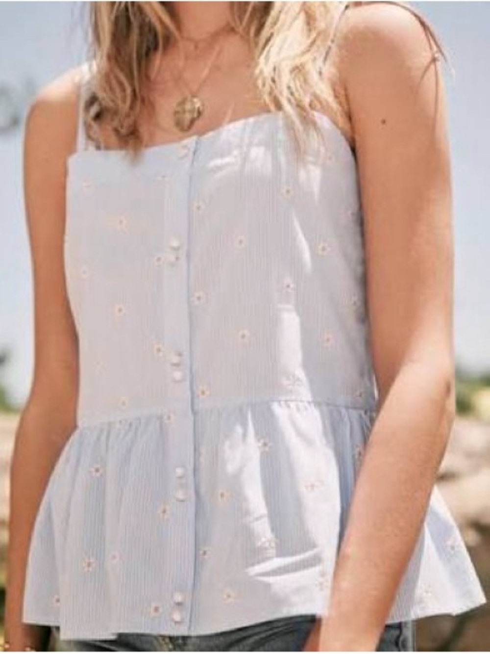 Sezane Nathalia Peplum Top | Light Blue with Daisies | Size 34 (U.S. 2)